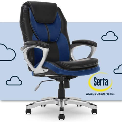 Serta – Amplify Work or Play Ergonomic High-Back Faux Leather Swivel Executive Chair with Mesh Accents – Black and Cobalt Blue Uae Electronic uaeelectronic.com