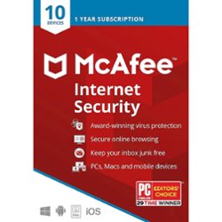 McAfee — 10-letnia subskrypcja zabezpieczeń internetowych (urządzenie) — Windows, Mac OS, Apple iOS, Android — Front_Zoom