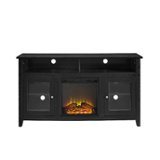 Walker Edison - 58" Tall Glass Two Door Soundbar Storage Fireplace TV Stand for Most TVs Up to 65" - Black