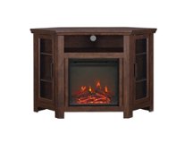 Walker Edison - Glass Two Door Corner Fireplace TV Stand for Most TVs up to 55" - Traditional Brown