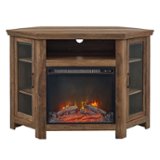 Walker Edison - Glass Two Door Corner Fireplace TV Stand for Most TVs up to 55" - Rustic Oak