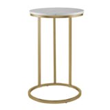 Walker Edison - Modern Round End/Side Table - White Faux Marble/Gold