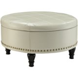 OSP Home Furnishings - Augusta Round Mid-Century Wood / Bonded Leather Ottoman With Inner Storage - Cream
