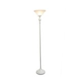 Elegant Designs - 1 Light Torchiere Floor Lamp with Marbleized White Glass Shade - White
