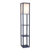 Simple Designs - Floor Lamp Etagere Organizer Storage Shelf with Linen Shade - Navy