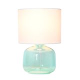 Simple Designs Glass Table Lamp with Fabric Shade, Aqua with White Shade