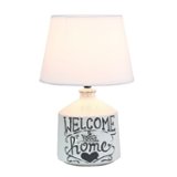 Simple Designs - Welcome Home Rustic Ceramic Farmhouse Foyer Entryway Accent Table Lamp with Fabric Shade