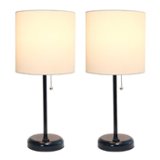 Limelights - Black Stick Lamp with Charging Outlet and Fabric Shade 2 Pack Set - White