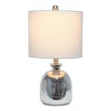 Lalia Home - Hammered Glass Jar Table Lamp with Linen Shade - Metallic Gray/Gray