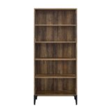 Walker Edison - 68” Urban Industrial 5 Shelf Metal Mesh Bookcase - Rustic Oak