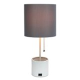 Simple Designs - White Hammered Metal Organizer Table Lamp with USB charging port and Fabric Shade - White base/Gray shade