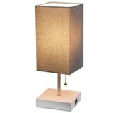 Simple Designs - Petite White Stick Lamp with USB Charging Port and Fabric Shade - White base/Gray shade