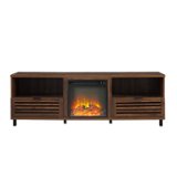 Walker Edison - Modern Slat Drop Door Fireplace TV Stand for Most TVs up to 85" - Dark Walnut