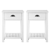 Walker Edison - 2-Piece Farmhouse Side Table with Lower Shelf Set - Brushed White
