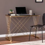 SEI Furniture - Dezby Modern Glass-Top Desk - Gold finish