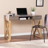SEI Furniture - Bardmont Desk with Lift-Top Storage - Gray and gold finish