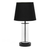 Simple Designs - Encased Metal and Clear Glass Table Lamp - Black/Black shade