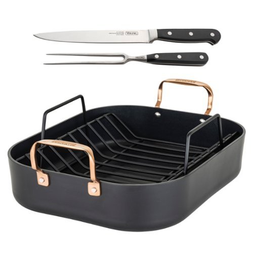 Viking Hard Anodized Roasting Pan with Copper Handles, A Rack and Bonus Carving Set - Multicolor