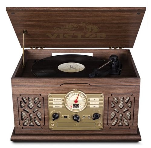 Victor Audio - Victor State 7-in-1 Wood Music Center - Espresso-Front_Standard 