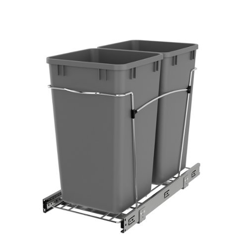Rev-A-Shelf - Double Pullout Trash Cans 27 qt. for Kitchen, Silver, RV-15KD-17C S - Metallic Silver-Front_Standard 