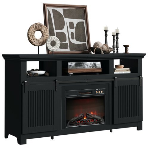 Bestier - 60" Farmhouse TV Stand with electric fireplace, ample storage, and shelves for TVs up to 70 - Black-Front_Standard 