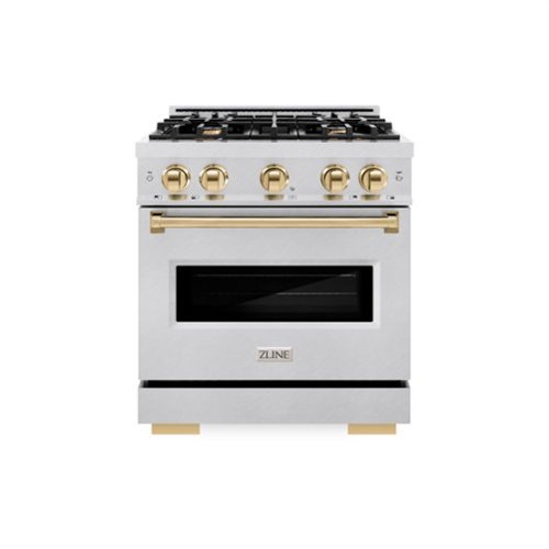 ZLINE - Autograph 30 in. Classic Satin Steel Gas Range w/ 4 Burners & Gold Accents (CGRSZ-30-G) - Stainless Steel-Front_Standard 