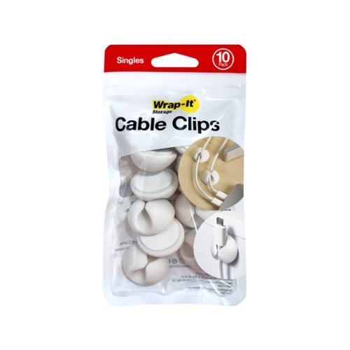 Wrap-It Storage - Cable Clips - Single (10-Pack) Silicone Adhesive Backed Cord Holders - White