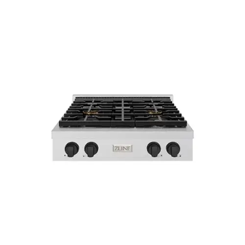 Front. ZLINE - ZLINE Autograph 30 in. Satin Steel Paramount Built-In Gas Cooktop with 4 DuoPro Burners and Black Accents (PSRTSZ-30-MB) - Stainless Steel.