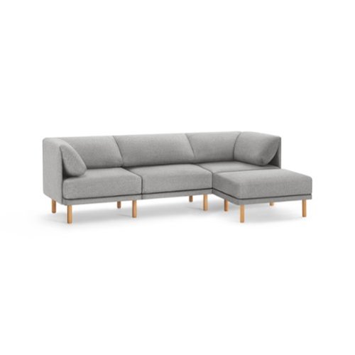 Burrow - Contemporary Range 3-Seat Sofa with Attachable Ottoman - Stone Gray