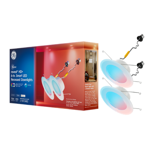 Cync Reveal Smart LED Recessed Downlights, Color Changing, 6in, 2pk - Full Color
