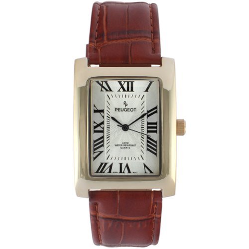 Peugeot - Men's 43 x 30 mm Vintage Tank Leather Strap Watch - Brown-Front_Standard 