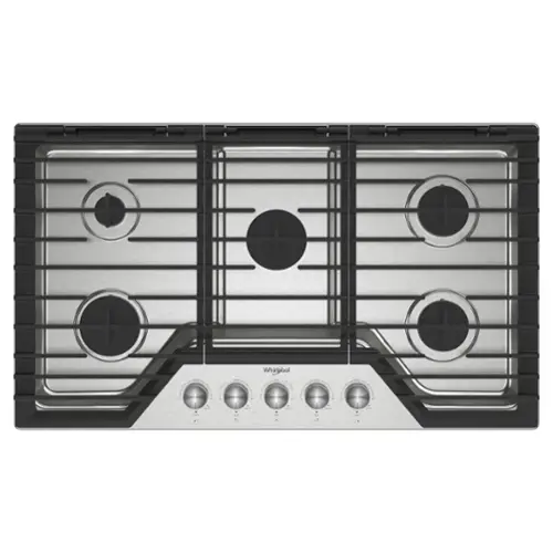 Front. Whirlpool - 36" Built-In Gas Cooktop with 5 Burners and EZ-2-Lift Hinged Cast-Iron Grates - Stainless Steel.