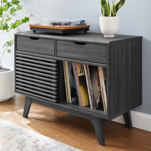 Render Vinyl Record Display Stand by Modway - Charcoal-Front_Standard 