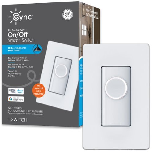 Cync - Smart Switch, On/Off Button Style, No Neutral Wire Required, Bluetooth and 2.4 GHz Wifi - White-Front_Standard 