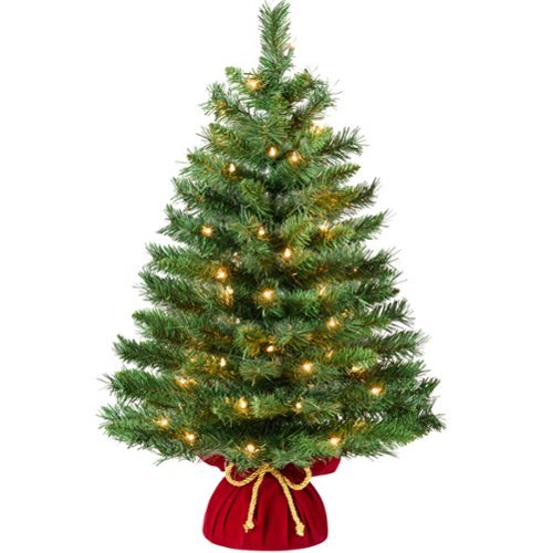 Best Choice Products - Pre-Lit Tabletop Christmas Tree w/ Red Velvet Cover & Gold Cord - Green-Front_Standard 