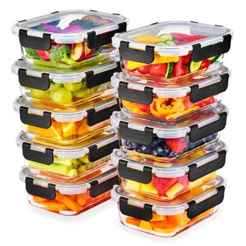 Sorbus - 20 Piece Rectangular (630ml/ 21.3oz/ 2.6cups) Glass Meal Prep Containers with Airtight Lids - Oven Safe - Clear-Front_Standard 
