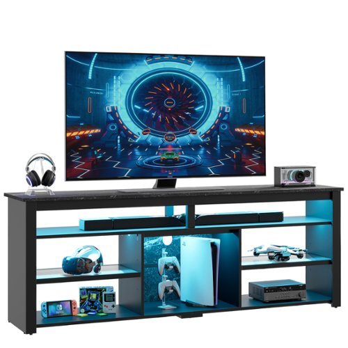 Bestier - 70" Gaming TV Console for TVs up to 75" featuring LED Lighting Storage and Adjustable Shelves - Black-Front_Standard 