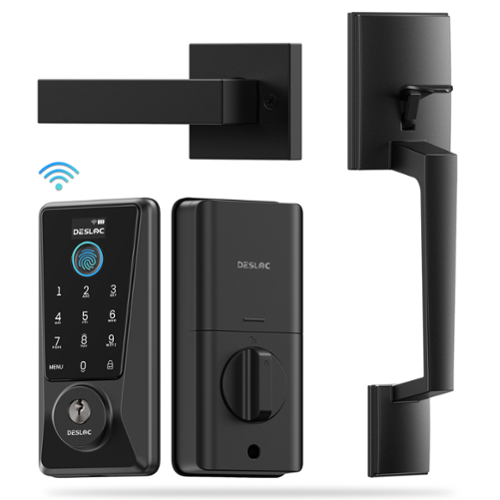 DESLOC - D110 Plus WiFi Smart Door Lock with Handle, Smart Keypad Deadbolt with APP Control and Fingerprint for Front Door - Black-Front_Standard 