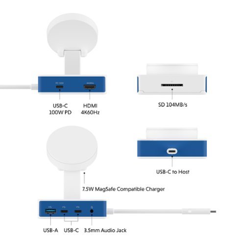 Hyper Drive Flex MagCharge 5 Port USB-C Hub - Blue GLOBAL SHIPPING