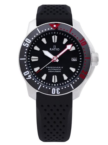RATIO - FreeDiver X Marine Black With Black Ceramic Inlay Automatic Diver RTX001 200M Men's Watch - Black/Silver-Front_Standard 