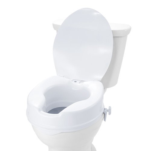 VEVOR - Raised Toilet Seat, 4" Height Raised, 300 lbs Weight Capacity, Universal Toilet Seat Riser, Screw Rod Locking - White-Front_Standard 