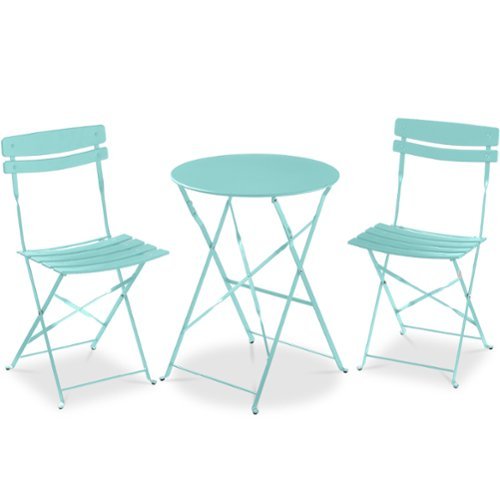 Best Choice Products - 3-Piece Small Bistro Set, Folding Patio Furniture Set of 2 Chairs and Table - Aqua Blue-Front_Standard 