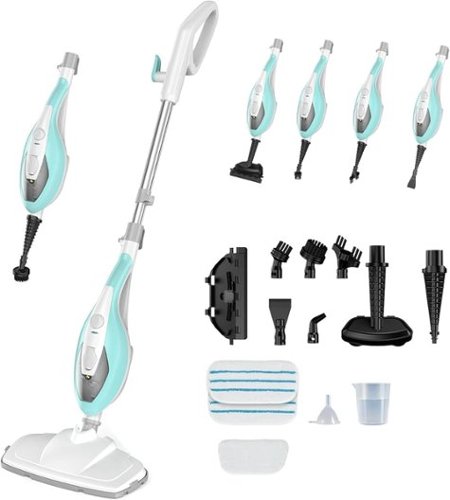 Sweet - 10-in-1 Steam Mop, 1550W Detachable Handheld Steam Cleaner for Floor Cleaning, 16FT Cord, 2 Washable Pads - White Green-Front_Standard 