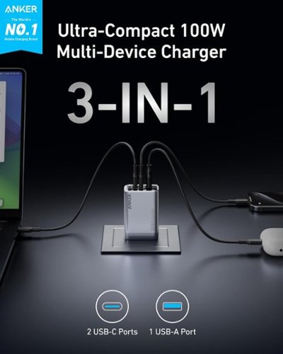 Anker Prime Charger, 100W 3 Port GaN USB C Charger Block, Foldable