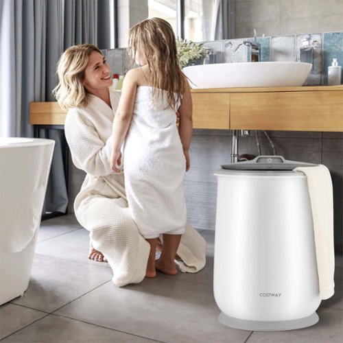 Costway Towel Heater Bucket  Bathroom 21L Towel Heater with Flip-top Lid & Auto Shut Off - White/Gray WORLDWIDE DELIVERY