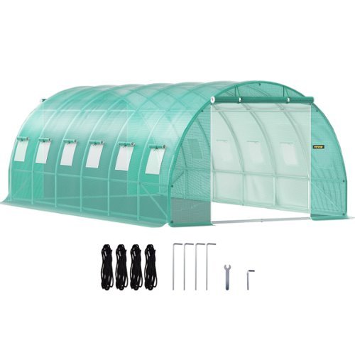 VEVOR - Walk-in Tunnel Greenhouse,20 x 10 x 7 ft Portable Plant Hot House with Galvanized Steel Hoops,3 Top Beams,Diagonal Poles - Green-Front_Standard 