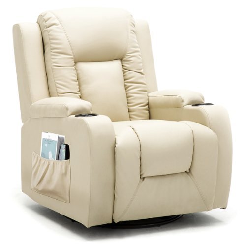 CloudRest Pro - Recliner Chair with Cup Holders,Heat and Massage PU Rocking Chair - White-Front_Standard 
