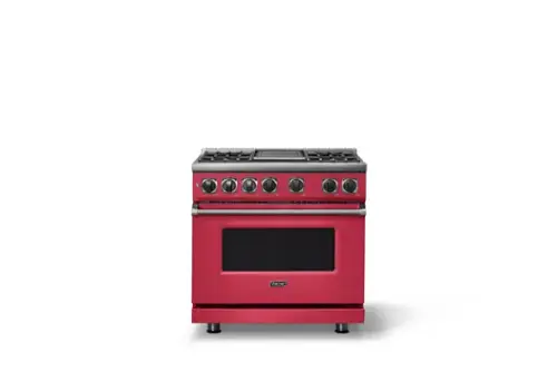 Front. Viking - 36 in. Wide 4 Burner Dual Fuel Sealed Burner Range with Griddle - Valentine.