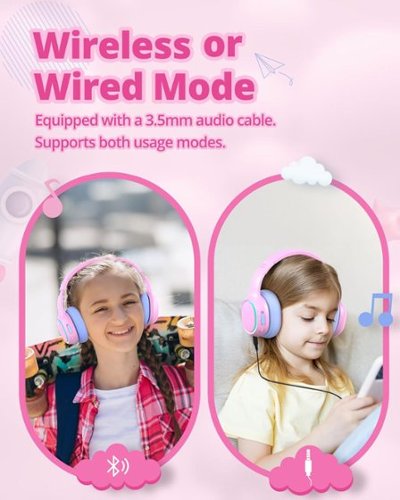 Tronsmart KH03 Kids Headphones, Bluetooth Active Noise Cancelling Wireless Headsets 74/85/93dB Safe Volume LED Lights 70H Playtime - Princess Pink BUY IN MIDDLE EAST