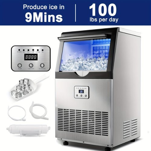 GlowWise - 100LBS/24H Stainless Steel Ice Maker | Digital, Freestanding/Under-Counter, 13LBS Bin + Filter - Silver-Front_Standard 